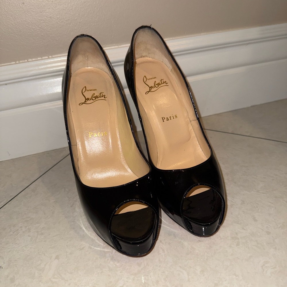 Christian Louboutin Glossy Black Peep Toe Heels